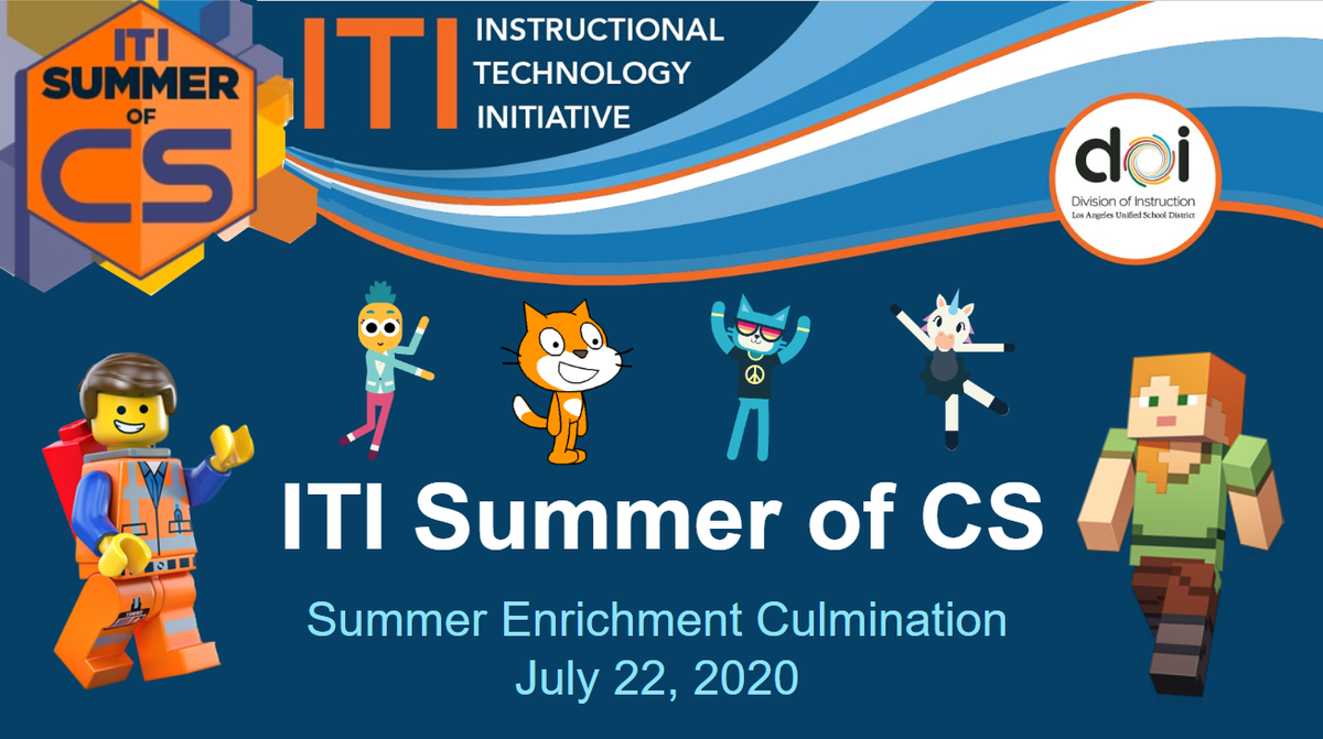 LAUSD_EdTech's tweet photo. WATCH: Did you miss the end of our @LASchools #ITISummerOfCS yesterday? Relive the fun, see highlighted student projects, & celebrate w/ our 90 teachers & over 5k LAUSD creative CS students! VIDEO: https://t.co/VMuJQ6QKiL #SummerOfCS #CSforAll #CSforCA #K12chat #CS4All https://t.co/fBjiguE4BJ