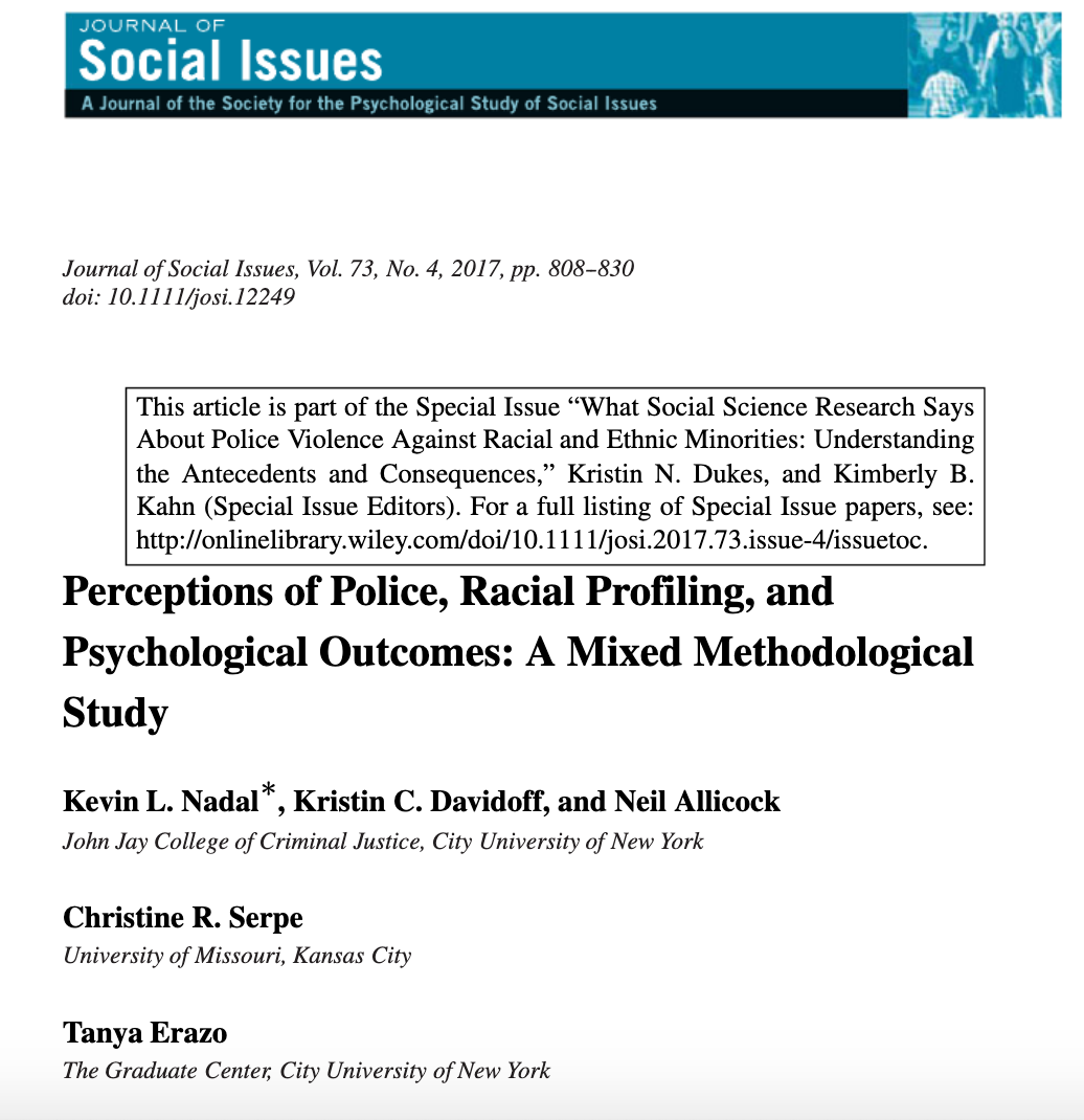605/ "Unjust interactions with police take a psychological toll... When young people, particularly youth of color, experience discrimination, it can affect their worldview aswell as negatively impact... self-esteem, ability to achieve, and other factors related to future goals."