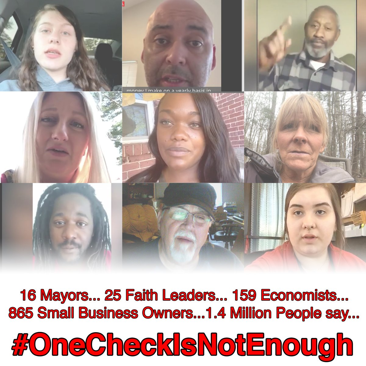Mayors, economists, small business owners, faith leaders and 1.4 million Americans agree: it’s time for Congress to pass recurring direct cash payments until the crisis ends. #OneCheckIsNotEnough