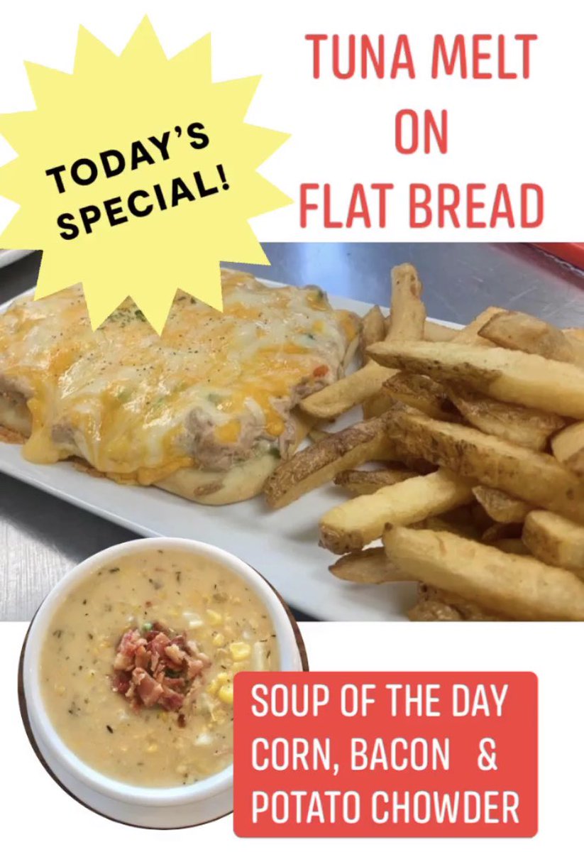 BaystarC's tweet photo. Today's a Special! Tuna Melt and Soup of the Day!  Open until 7! Happy Hour 3-5 pm! #yyteats #nleats #BaystarCafe #lunch #yytlunch https://t.co/ali4TAluLe