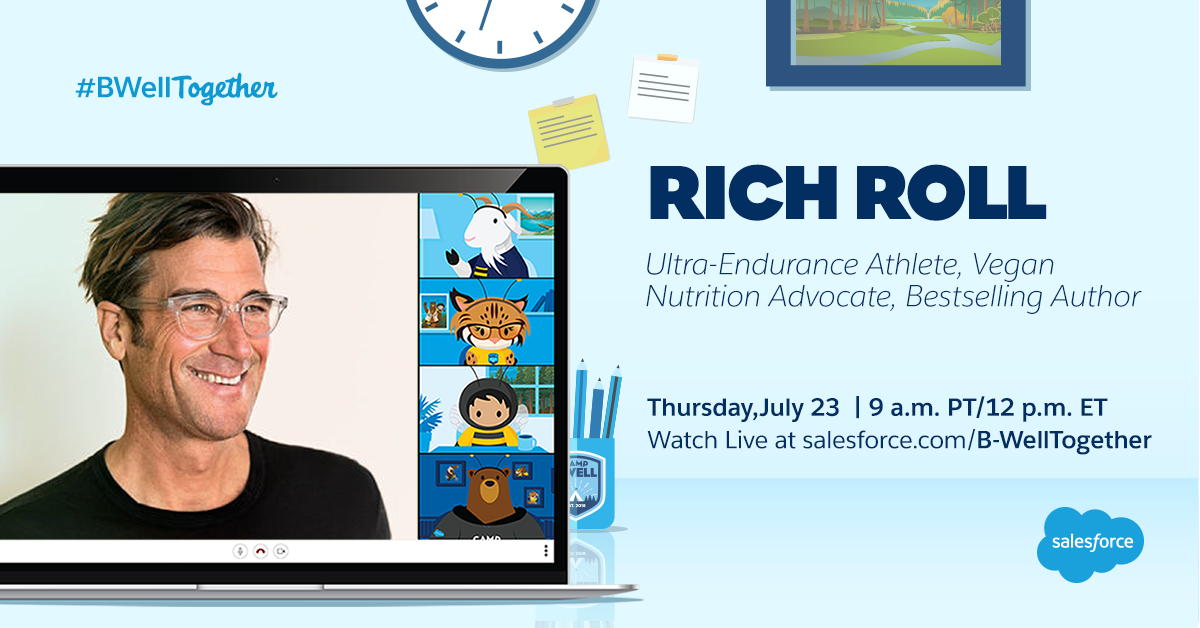 salesforcejobs's tweet photo. 🔴 LIVE now with Rich Roll at https://t.co/ox3ljJZSdG

Discover a truly transformative story as @richroll shares how he took his health and wellness up 50 notches through endurance, determination, and plant-based nutrition. #BWellTogether https://t.co/RXXXsYn8xC