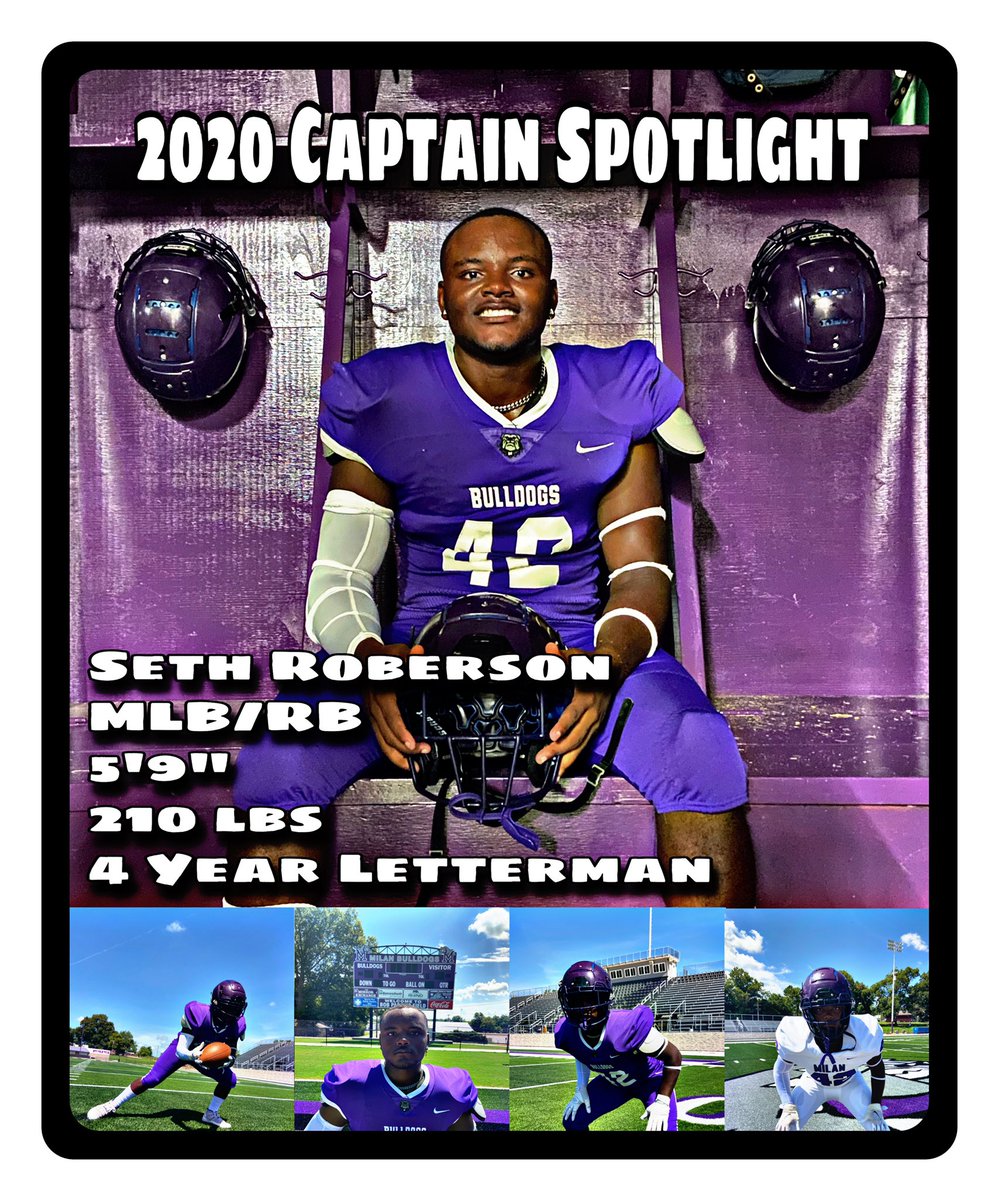 MilanBulldogFB's tweet photo. #CaptainSpotlight 
This weeks Captain Spotlight is @the42_era. Seth is the son of former Bulldog great Doc Roberson and has grown up in Milan his entire life. 

Seth returns as the starting MLB from a year ago where he tallied 113 tackles to lead the Dawgs. 
#MadeinMilan #ToughTN https://t.co/7i0pYh8vwI