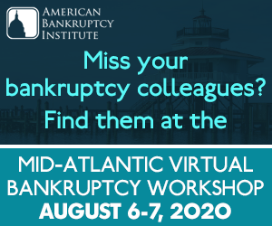 abiworld's tweet photo. The popular #ABITalks returns at #ABIMidAtlantic Virtual with experts examining retail shutdowns, the intersection of bankruptcy &amp; social issues and insolvency through history. 6 sessions + CLE + networking all for $100. Register: https://t.co/Si9mLEeUQc https://t.co/awzcrUoCfg