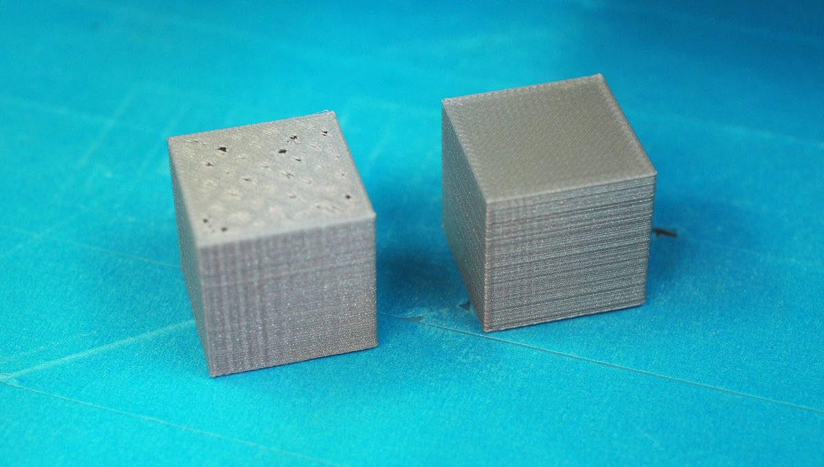weareprintlab's tweet photo. Ever get bumps like the model on the left when 3D printing? This is an effect called 'pillowing', which can be caused by poor layer cooling. To fix the issue, increase the top layer thickness and ensure fans are on 100% in your slicing software! #3dprintingtip https://t.co/AfgnnGX8uJ