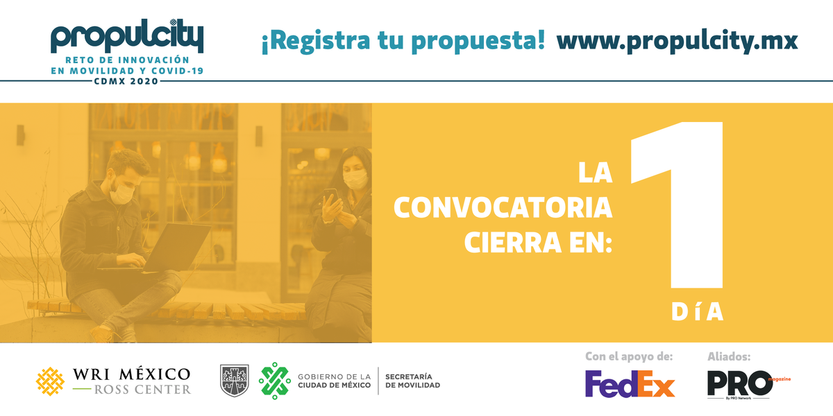 ¡MAÑANA CERRAMOS CONVOCATORIA!
Aún estás a tiempo de realizar tu registro. Buscamos soluciones para el #RetoMovilidadyCovidCDMX y enfrentar las problemáticas que nos deja el covid19 en movilidad.
Realiza tu registro hoy: bit.ly/2YHw4Nx