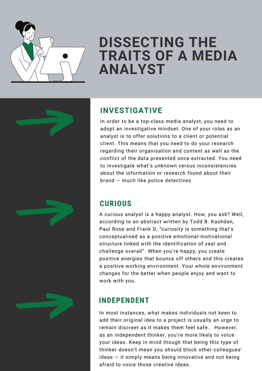 FocalPoints_'s tweet photo. #MediaAnalysts have to be great with numbers, which requires them to have a logical mind. Their #career requires them to work with statistics, historical #data and #reports. If all of this sounds appealing to you, then you might have what it takes to be a media analyst. https://t.co/4FV4KcOpxp
