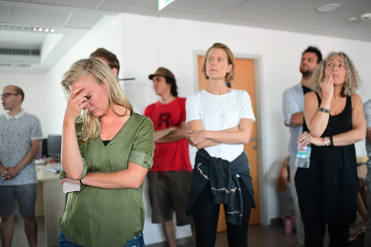 #pressfreedom <a href="/indexhu/">Index.hu</a> this picture tells a lot about the media landscape in Hungary today. staff meeting after the editor in chief was fired. several leading (investigative&amp;political) journos resigned today.