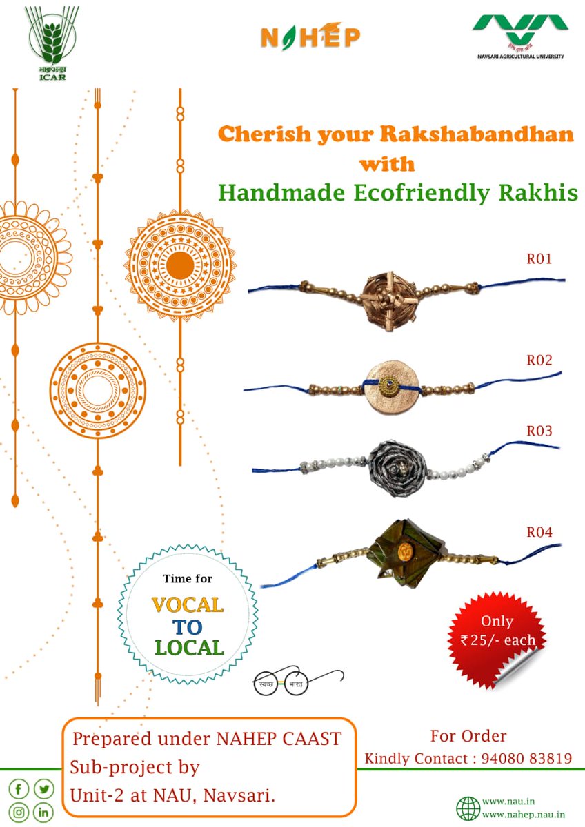 papusankanur's tweet photo. Cherish your Rakshabandhan with Handmade Eco-friendly Rakhis prepared under NAHEP-CAAST Sub-Project at Navsari Agricultural University Navsari #NAU, #icar #nahep #caast #AtmaNirbharBharat https://t.co/4qZZcC1hn9