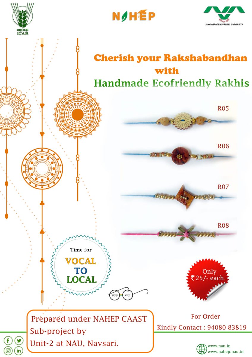 papusankanur's tweet photo. Cherish your Rakshabandhan with Handmade Eco-friendly Rakhis prepared under NAHEP-CAAST Sub-Project at Navsari Agricultural University Navsari #NAU, #icar #nahep #caast #AtmaNirbharBharat https://t.co/4qZZcC1hn9