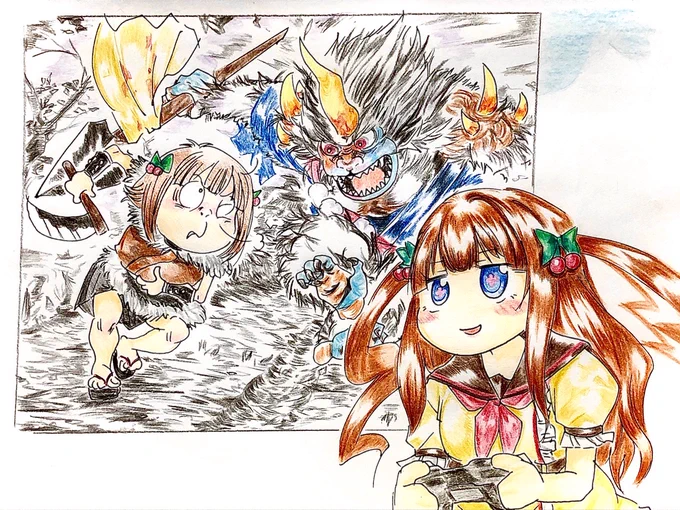 妖怪もの好きだから仁王2見てて面白いね!イラストは頑張る方向たぶん間違えた
 #ちぇり絵 
