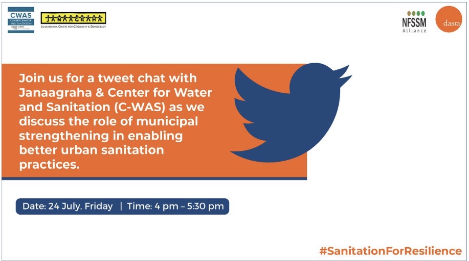 dasra's tweet photo. #Tweetchat today, 4-5:30 pm!
Join the conversation on #SanitationForResilience with @Janaagraha1 &amp; @pas_project on the pivotal role of municipal strengthening to enable better #sanitation practices.

@NFSSMalliance @mehta_pani @WaterAidIndia @Water_CSE @school_waterCSE @umcasia https://t.co/Th7dO9R7e4