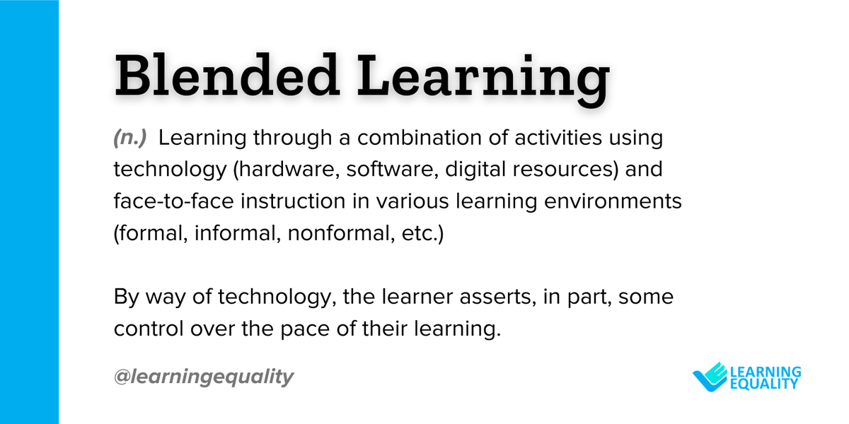 LearnEQ's tweet photo. 🗣 Our term of the week: blended learning.

Traditional definitions of blended learning mention a combination of online and face-to-face instruction. 

But we’re taking the “online” out as Kolibri helps to bring the instructional benefits of blended learning to offline contexts. https://t.co/OkFDjXj1Dk
