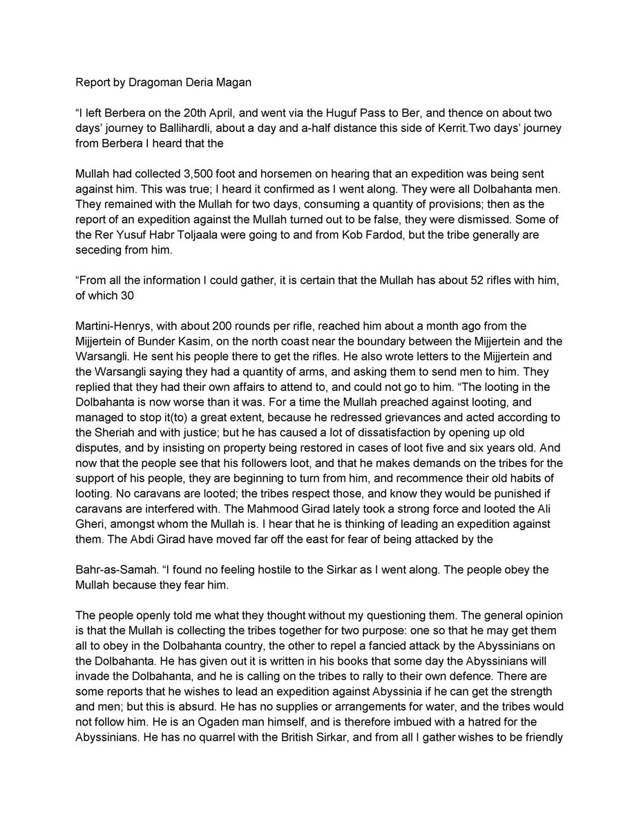 Aw Jaamac describing the dervish army as ' reer Nugaaleed" before allegedly attacking Beer, Burco and Oodweyne.Reer Nugaaleed is code word for dhulbahante. Implications dhulbahante over runing HJ and HY country.Majority of the dervish were HJ and HY according to reliable witness
