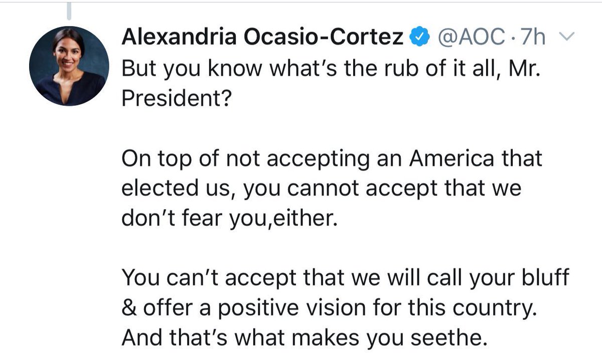 The disruption that AOC et al have caused to the US body politic is essential and incredible to see.I’ll conclude with AOC’s words to Trump after he attacked them, which can equally apply to Yoho and all racist misogynist shits:“you cannot accept that we don’t fear you...”