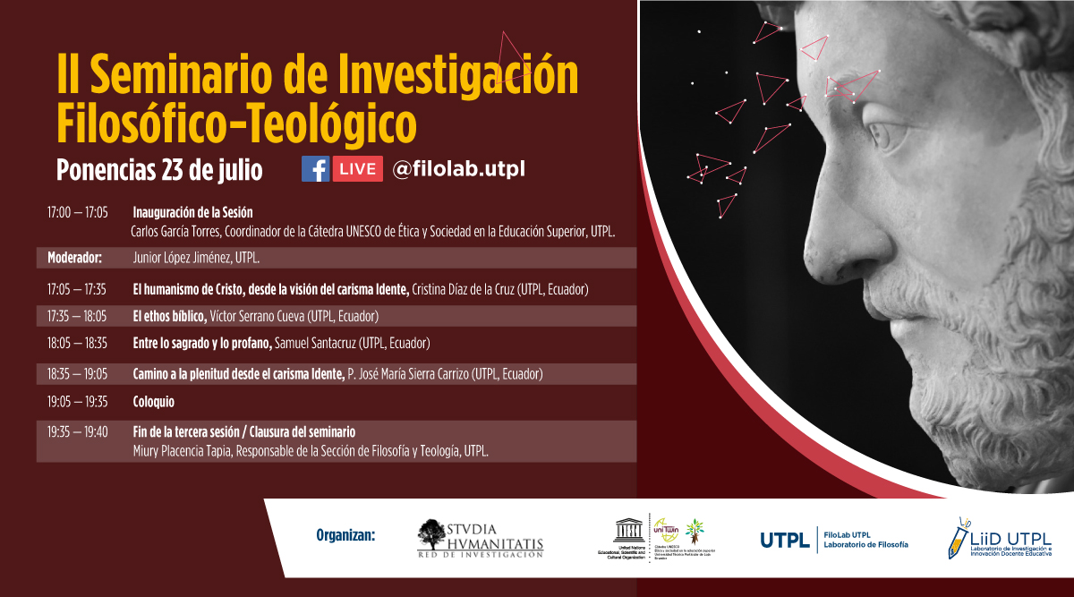 utpl's tweet image. ¡Seguimos en nuestro aporte desde la academia en #filosofía! 
🗓️ Hoy a las 17:00, retomamos la tercera jornada del II Seminario de Investigación Filosófico - Teológico. Súmate en vivo a través de @filolabutpl e interactúa con los diversos ponentes. » facebook.com/filolab.utpl/l…