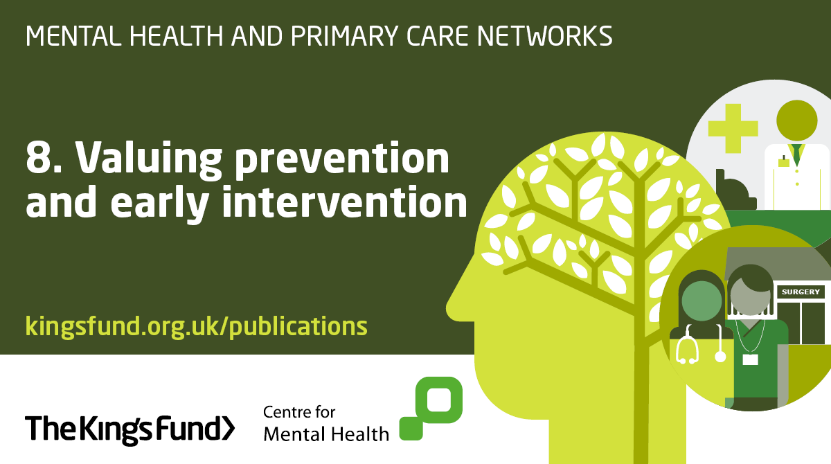 Some of the emerging models of primary mental health care reflect our eighth principle as they include a range of preventive approaches and all seek to intervene early to prevent later crises.