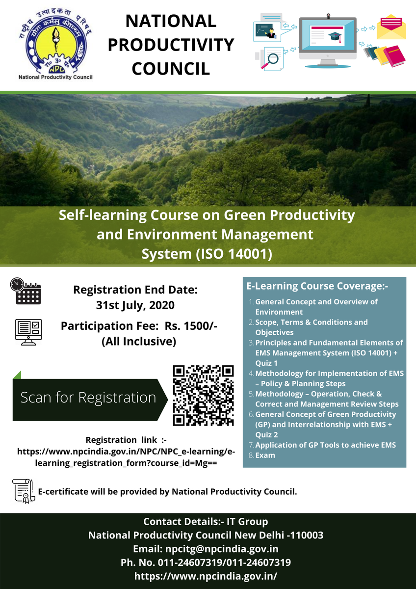 NPanchbhai's tweet photo. #enrollyourself Join E-learning on ISO 14001: ( #EMS ) Registration Link :- https://t.co/DN4uX8UEVf @DIPPGOI
@MinOfPower @NPC_INDIA_GOV @UNEP
@HRDMinistry @TheGreenIndia
@iitbombay @iitmadras @IITKgp @iitdelhi @iitbombay
@IIMAhmedabad @BFI_environment @FollowCII @moefcc https://t.co/aagogASWUm