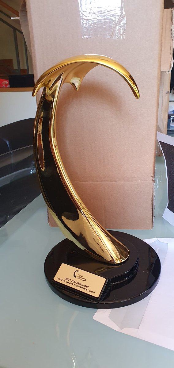 stcware's tweet photo. The "Best Italian Game" Award 2020 has finally arrived! Isn't it #BEAUTIFUL?! @IIDEAssociation @WiredP #IVGA2020 https://t.co/GUgdplNcXL