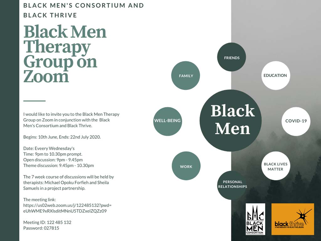 TheBlackMensCo1's tweet image. *Date:* Wednesday 29th July 2020
 Time:* 9pm to 10.30pm
* (Inter Generational Wealth) We meet every Wednesday at 9pm prompt.

* Meeting link:*
us02web.zoom.us/j/122485132?pw…

*Meeting ID:* 122 485 132
*Password:* 027815

  this. 
@BlackThrive

  #blackmen #BlackMentalHealthMatters
