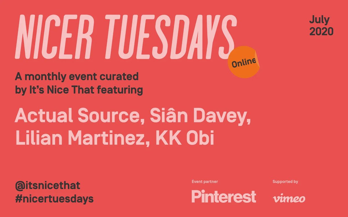 The Dots (@the_dots_uk) on Twitter photo Have you got your tickets yet for <a href="/itsnicethat/">It's Nice That</a>’s Nicer Tuesdays this month?
Featuring creative trailblazers: <a href="/actual_source/">Actual Source</a>, <a href="/siandavey11/">sian davey</a>, Lilian Martinez (BFGF) & KK Obi
RSVP here👇
bit.ly/3jw2iVF Have you got your tickets yet for <a href="/itsnicethat/">It's Nice That</a>’s Nicer Tuesdays this month?
Featuring creative trailblazers: <a href="/actual_source/">Actual Source</a>, <a href="/siandavey11/">sian davey</a>, Lilian Martinez (BFGF) & KK Obi
RSVP here👇
bit.ly/3jw2iVF
