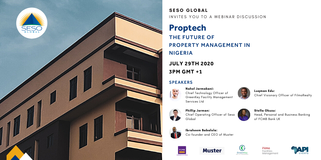SesoGlobal's tweet photo. Join us for our upcoming webinar: Proptech - The Future of Property Management in Nigeria in partnership with GreenKey Facility Management, @FCMBbankUK @musterngr Filmo Realty and @APIsummit holding on 29 July. Click here: https://t.co/N0EOtMBDOE to register.
#Proptech #Thursday https://t.co/yuDI2B0PRI
