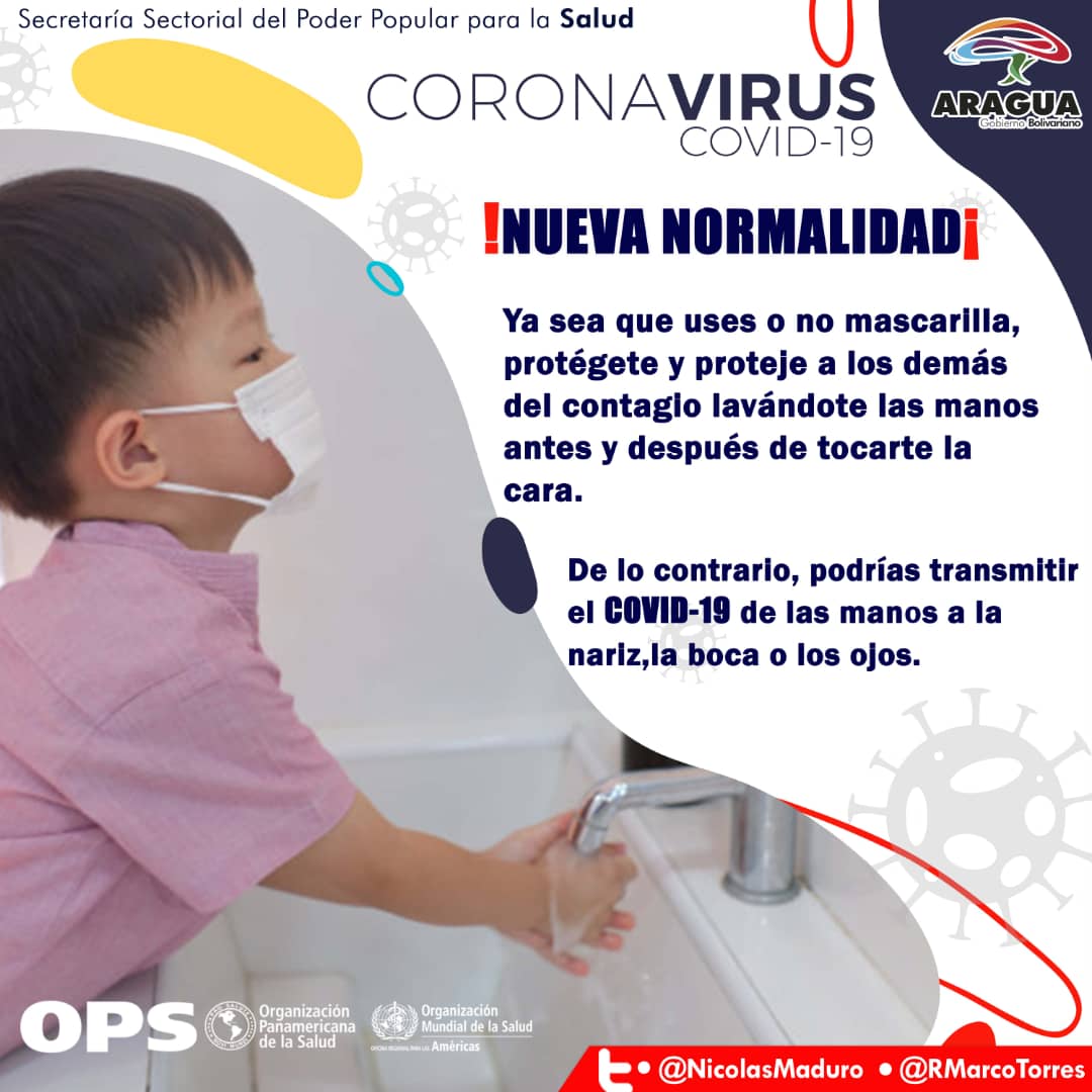 #23Jul NUEVA NORMALIDAD COVID-19 usar mascarilla y lavarse las manos <a href="/NicolasMaduro/">Nicolás Maduro</a> <a href="/RMarcoTorres/">Rodolfo Marco Torres</a> <a href="/juandavila01/">JUAN DAVILA</a> #AraguaQuedateEnCasa