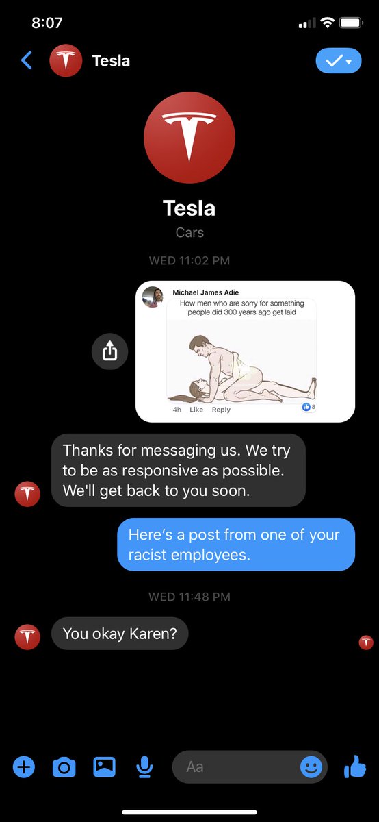 sasquatters's tweet photo. @elonmusk @Tesla either someone has stolen your logo and Facebook page or this kind of behavior is allowed at #Tesla. https://t.co/InpaTkiTbX