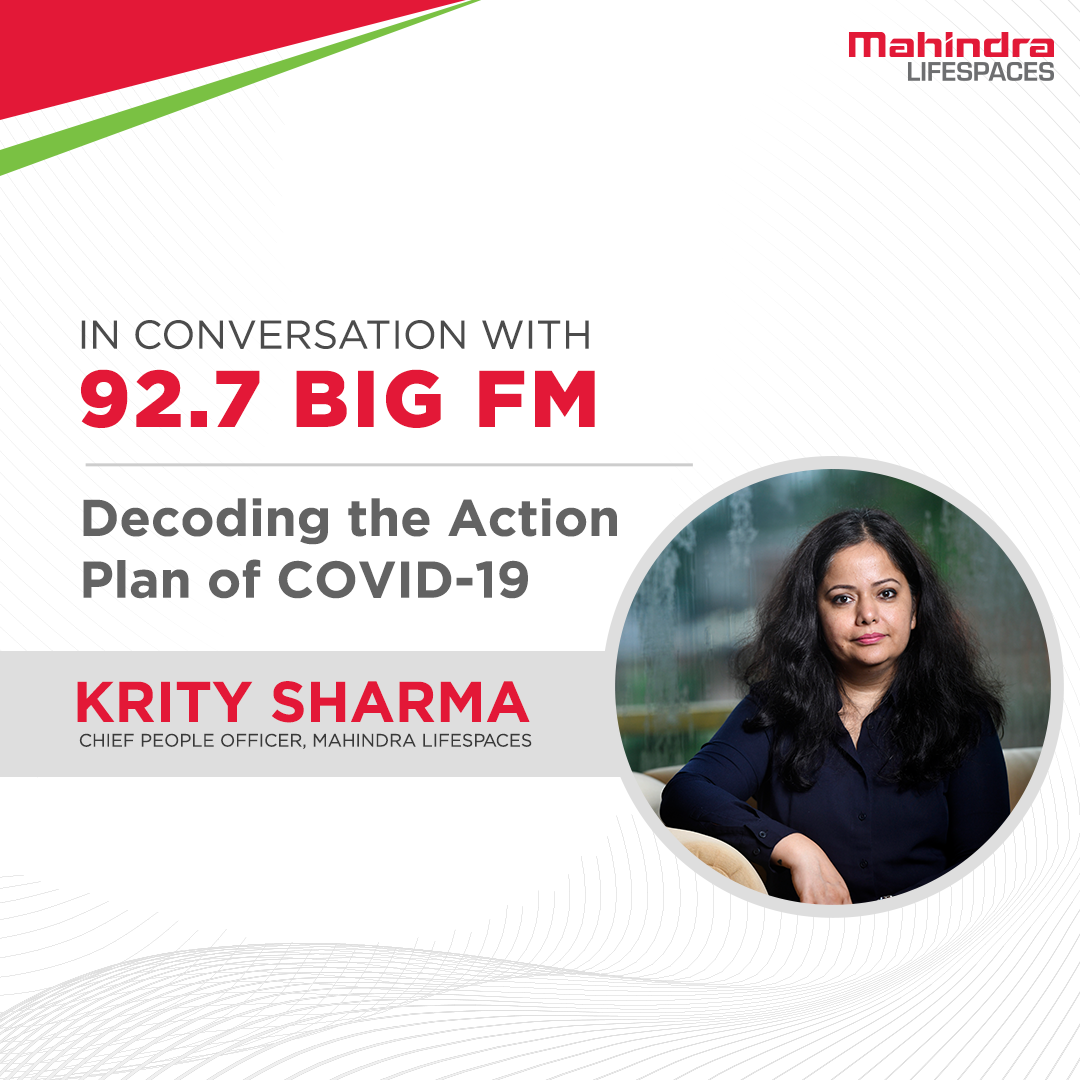 life_spaces's tweet photo. Tune in to @bigfmindia at 8 PM tonight to catch a fun conversation with Krity Sharma, our Chief People Officer, as she discusses how she joined the real estate industry and how #Mahindra Lifespaces has ensured business continuity during the pandemic.

#LifeAtMLDL https://t.co/V6hjYSCpfO