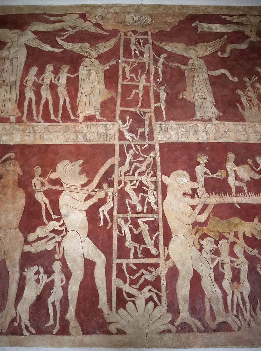 Here are some more photos I took. The fresco is a whopping 17ft by 11ft, in fiery red ochre. It shows the Ladder of Salvation of the Human Soul, as well as Purgatory, and the basement of Hell with demons engaged in some especially gruesome tortures…