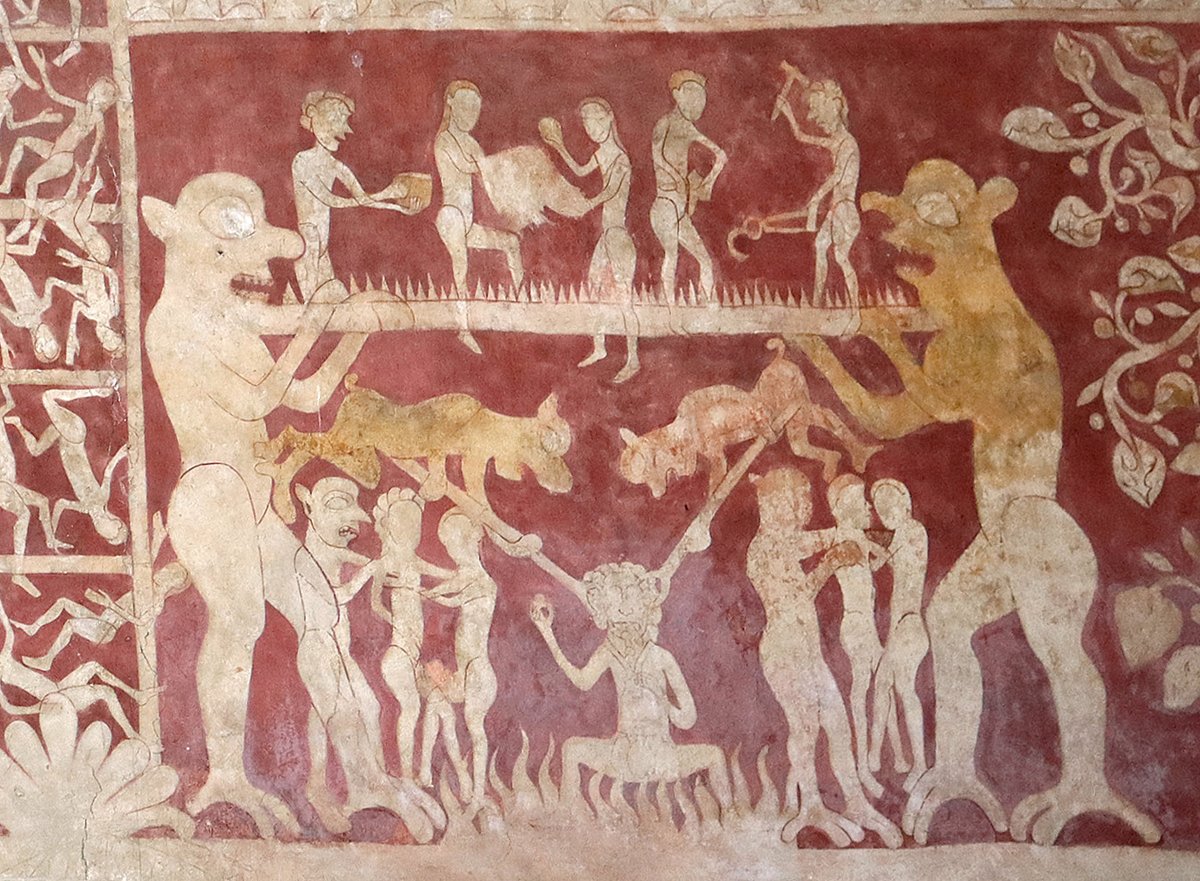 Here are some more photos I took. The fresco is a whopping 17ft by 11ft, in fiery red ochre. It shows the Ladder of Salvation of the Human Soul, as well as Purgatory, and the basement of Hell with demons engaged in some especially gruesome tortures…