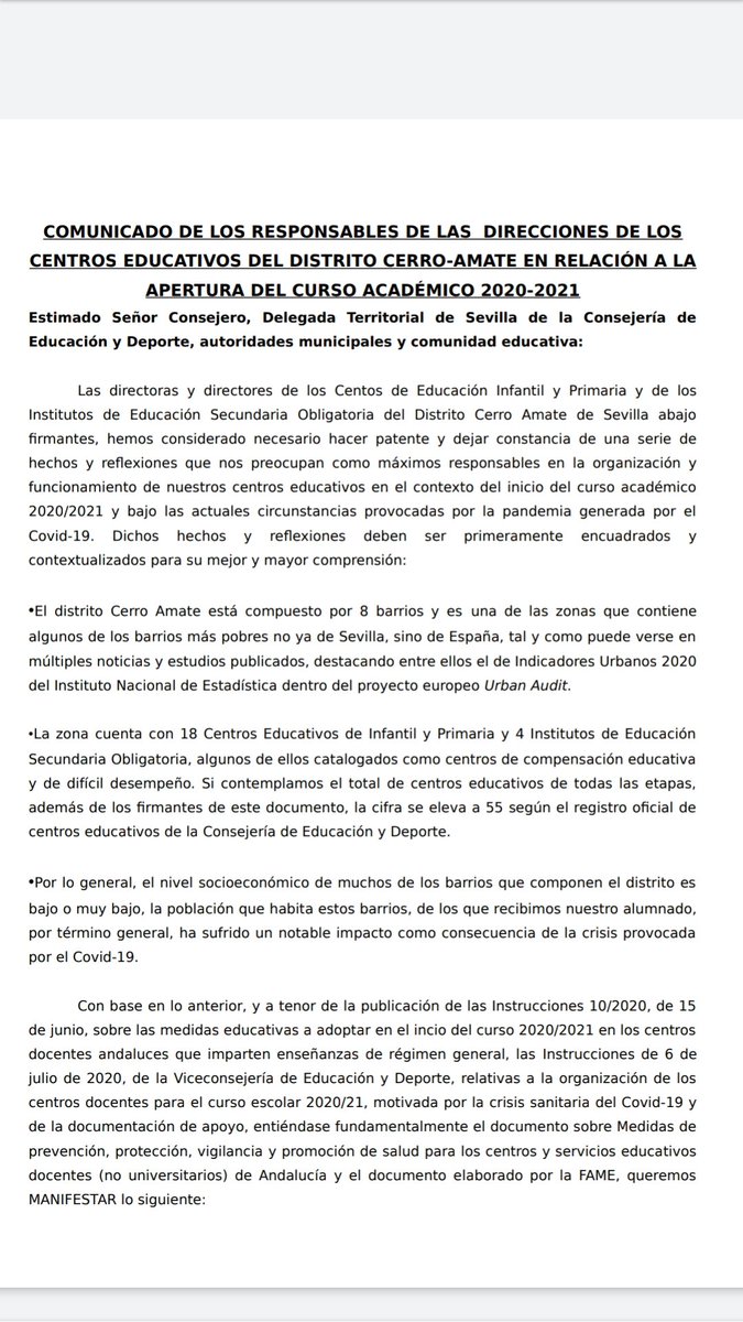 MareaVerde_SE's tweet photo. 🗣️Otros 20 centros educativos públicos sevillanos del distrito Cerro - Amate trasladan a la Consejería de Educación y Deporte la preocupante situación a la que nos enfrentamos.
Necesitamos muchos más recursos y un protocolo sanitario claro.Consejero Imbroda, ¡cumpla con su deber! https://t.co/lkyFV2WowI