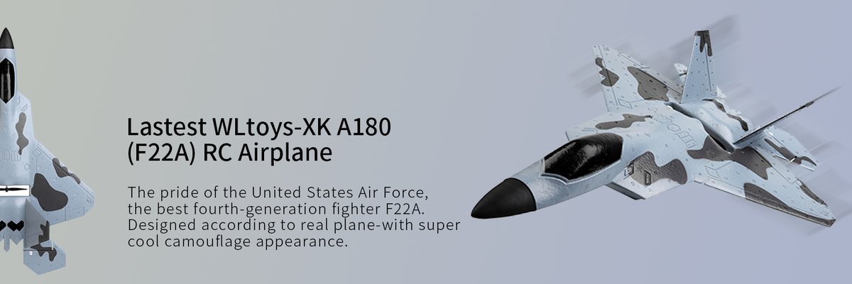 remotoy's tweet photo. 2020 WLtoys-XK A180-F22A RC Airplane
Designed according to F22A real plane-with super cool camouflage appearance. It's a good fixed-wing toy for kids and adults!
On https://t.co/MZH0REGEkR
#wltoys #wltoysrc #rcplane #rcplanes #rcaircraft #rcglider #rcgliders #rchobby #drones https://t.co/DcCj7XvBak