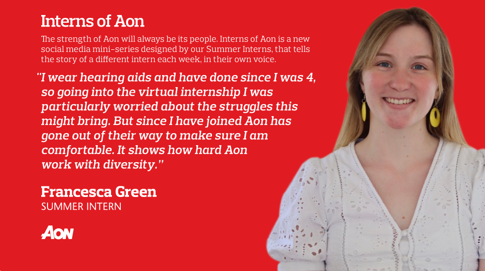 Aon_UK's tweet photo. The strength of Aon will always be its people. Interns of Aon is a new social media mini-series designed by our Summer Interns, that tells the story of a different intern each week, in their own voice.

#InternsofAon #AonInterns2020 #LifeAtAon https://t.co/y5orNRJAVB