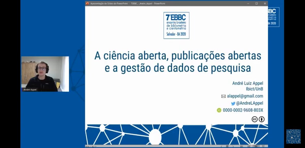 ronaldfar's tweet photo. Agora vamos de @AndreLAppel falando sobre ciência aberta, publicações abertas e gestão de dados de pesquisa #ebbc2020virtual https://t.co/AOXGvDGCVq