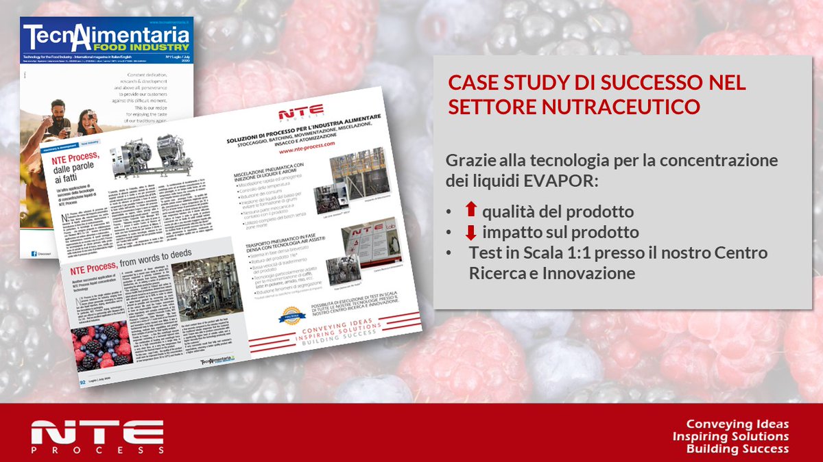 NTEprocess's tweet photo. Dalle parole ai fatti!

Sull'ultimo numero di @Tecnalimentaria la storia di un nostro cliente del settore nutraceutico a cui abbiamo proposto la nostra tecnologia di concentrazione dei liquidi

Leggi l'articolo qui:
➡️ https://t.co/5or98Ox5kM
#foodindustry #casestudy https://t.co/LTSnJpgcYe