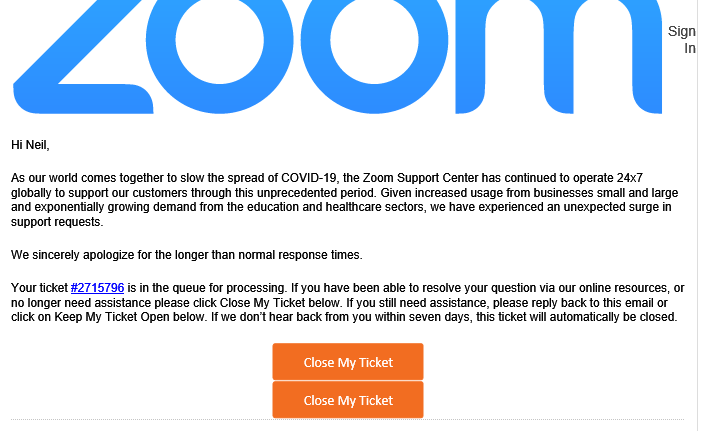 neildkane's tweet photo. Such is the state of Zoom support these days... https://t.co/hlEH6EWeVX