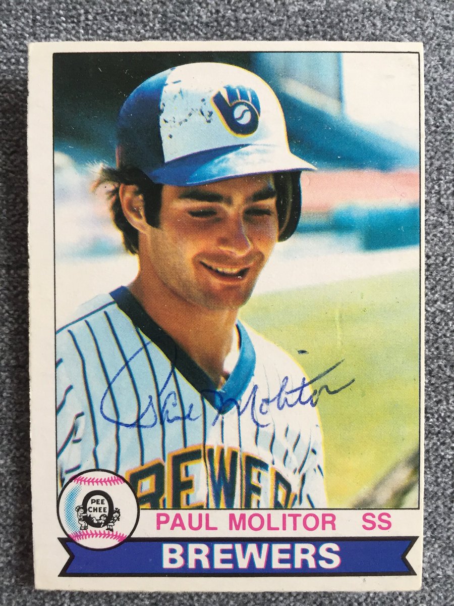 SNETCampbell's tweet photo. #TheDailyCard Paul Molitor: HOF Class of 2004. One of my first signed cards (when I used ballpoint pen) was acquired in 1981. I recall the thrill knowing Molitor was on verge of being a star. Reflected on this frequently when he left Milwaukee to finally win World Series in ‘93. https://t.co/jioSuymVbg