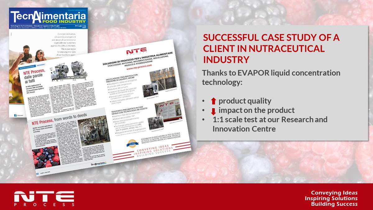 NTEprocess's tweet photo. From words to deeds!
On the last issue of @Tecnalimentaria we talk about the successful application of NTE Process' liquid concentration technology that we propose in partnership with @Okawara.

Read the article:
➡️ https://t.co/5or98Ox5kM

#foodindustry #Evapor #casestudy https://t.co/Bi3YVAbIPz