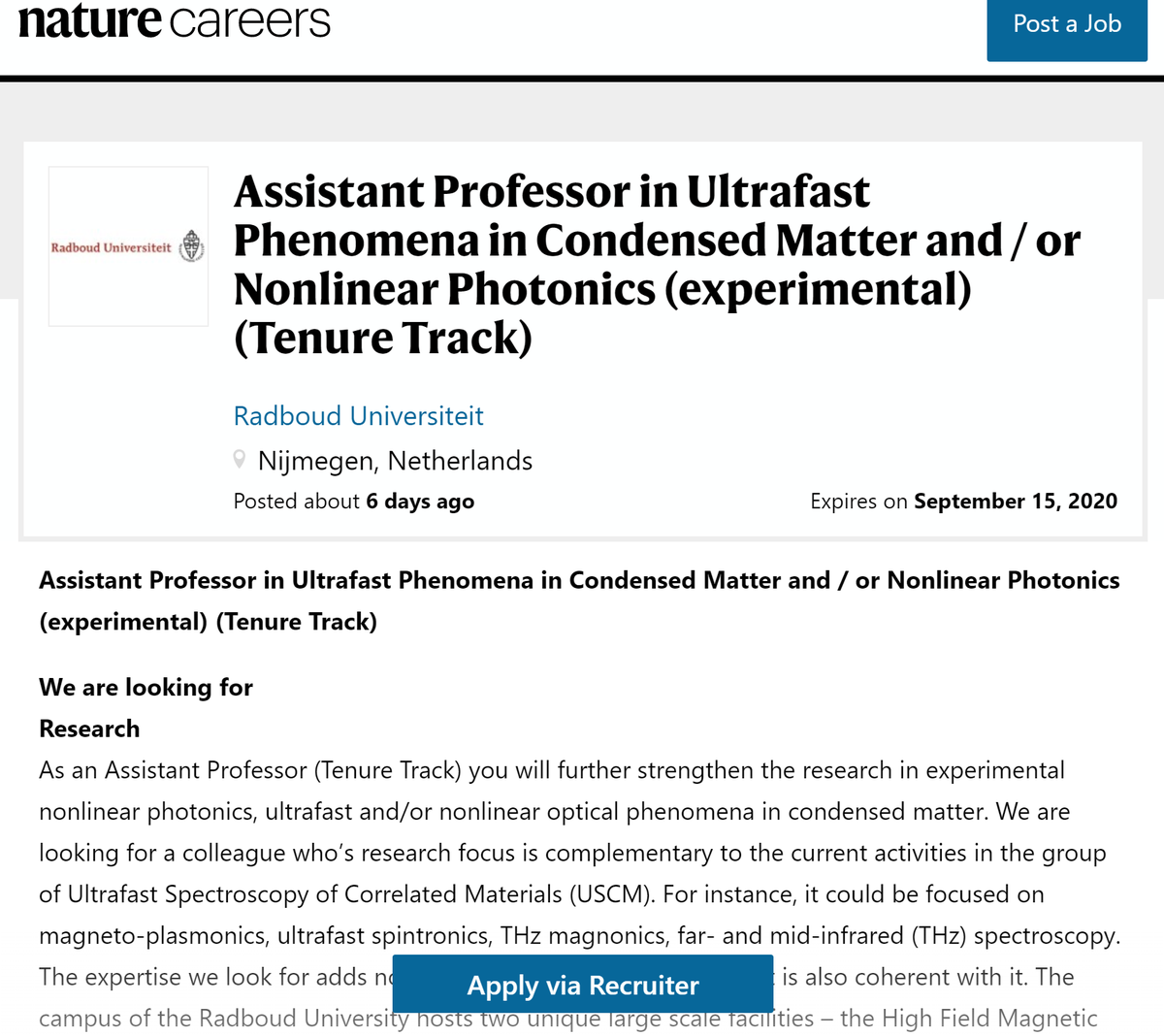 spintronicsHGW's tweet photo. #AssistantProfessor in #Ultrafast Phenomena in #CondensedMatter #NonlinearPhotonics (Tenure Track). Experimental nonlinear photonics, ultrafast and/or nonlinear optical phenomena #UltrafastSpintronics, #THzMagnonics #RadboudUniversity https://t.co/rn14YlzGda https://t.co/28HHUaX8lH