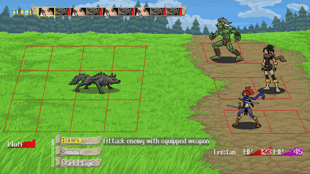 JorinDesign's tweet photo. Ok, so these are the first mockup pictures I've made. There is going to be random encounters and battles turn based. Enemies are positioned into grid based on their size and character can be positioned either front or back row. #ProjectRisenPath #pixelart #gamedev #battlesystem https://t.co/E5YCn2Se1h