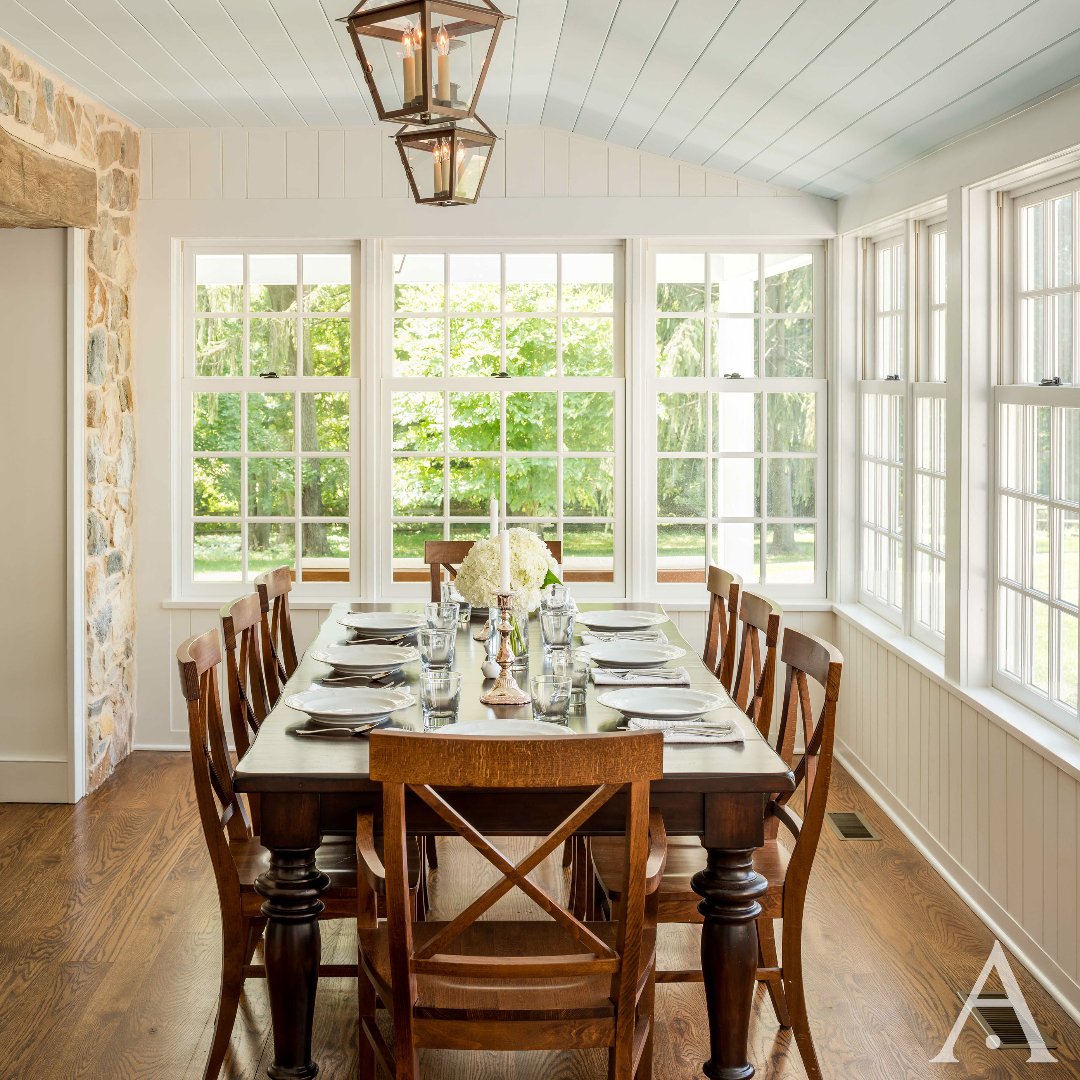 This sunlight drenched dining room gives the illusion of outdoor living and is the perfect transitional space during the East Coast’s most humid months. Bon Apetit! <a href="/ThisOldHouse/">This Old House</a> <a href="/homesandgardens/">Homes & Gardens</a> #newoldhouse