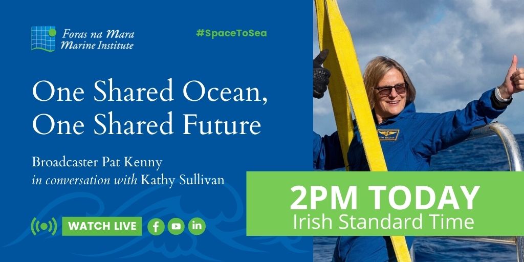 MarineInst's tweet photo. Time to get ready to watch the Irish exclusive interview with the Most Vertical Girl in the World - Kathy Sullivan @AstroKDS with broadcaster Pat Kenny LIVE HERE IN 10MINS 
Let us know where you are watching from, you could win 1 of Kathy's books?  
#SpaceToSea #OceansofLearning https://t.co/DSrUCkAytr