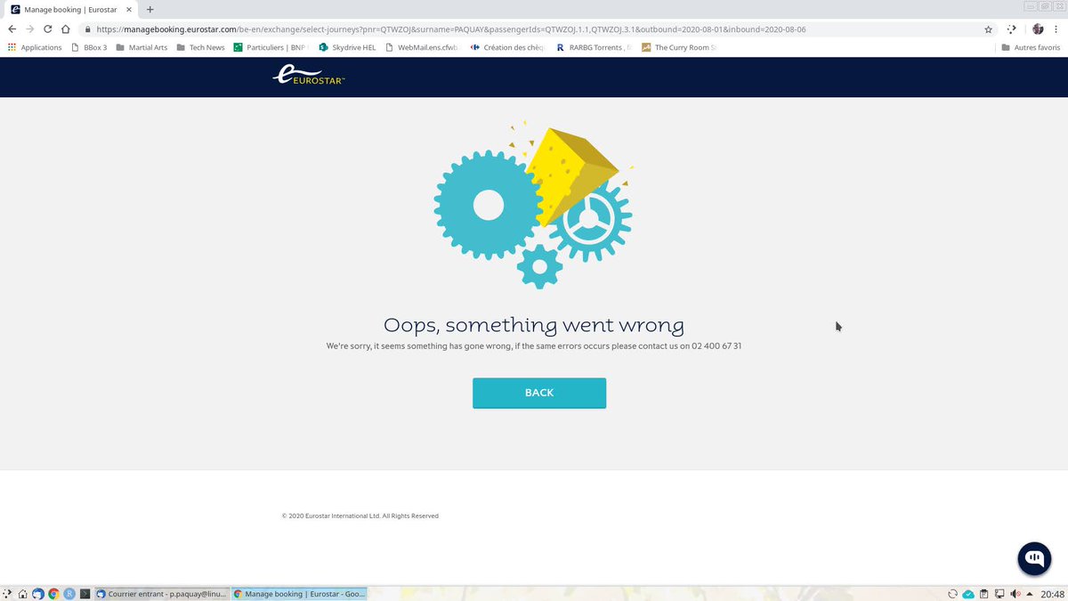 georges_zip's tweet photo. @eurostarbe Bonjour, nous avons une réservation pour un trajet Bruxelles-Londres le 02/08, mais le train de retour a été annulé. Votre système me propose de changer mon voyage, mais me dit qu'il y a un problème au moment de confirmer mon nouveau trajet. https://t.co/p9kUq493PD