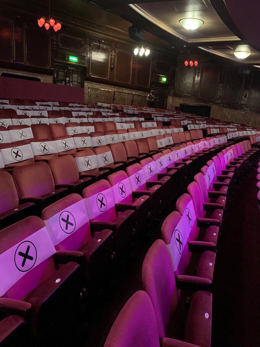theatre_direct's tweet photo. Social distancing measures at @LondonPalladium for today’s pilot performance showing great initiative in the reopening of theatres 🤞🏼💜 https://t.co/F7ncY1QEYl