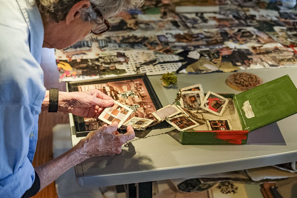 LoghavenAR's tweet photo. We're taking a little time to reflect on our first round of amazing artist residents. We hope you enjoy a few images of visual artist, Aldwyth, working in her cabin studio space.
#Loghaven #Loghavenartistresidency #aldwyth #collage https://t.co/SceHvdIvV5