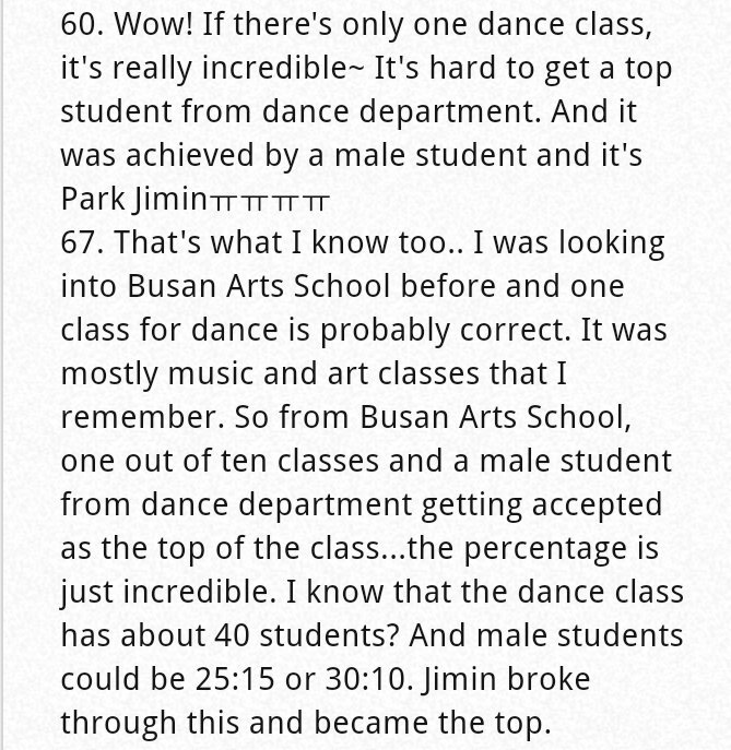 Male students were minority in dance department and despite that Jimin became top dance student.