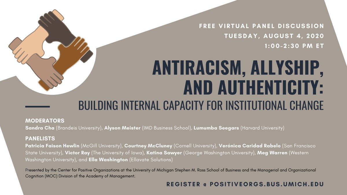 Join us for our fourth“MOC thinking about…” on August 4th at 1:00pm EST. With <a href="/PositiveOrg/">Center for Positive Organizations</a> and an amazing group of experts, we will talk about "Antiracism, Allyship, and Authenticity: Building Internal Capacity for Institutional Change". 
Register: myumi.ch/0We5Z