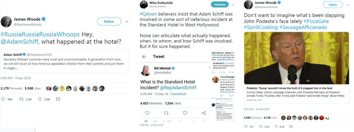 Trump this morning retweeted James Woods yet again. As pointed out multiple times before, Woods has tweeted multiple screenshots of "Q" posts, amplified QAnon content, & has also pushed Pizzagate.