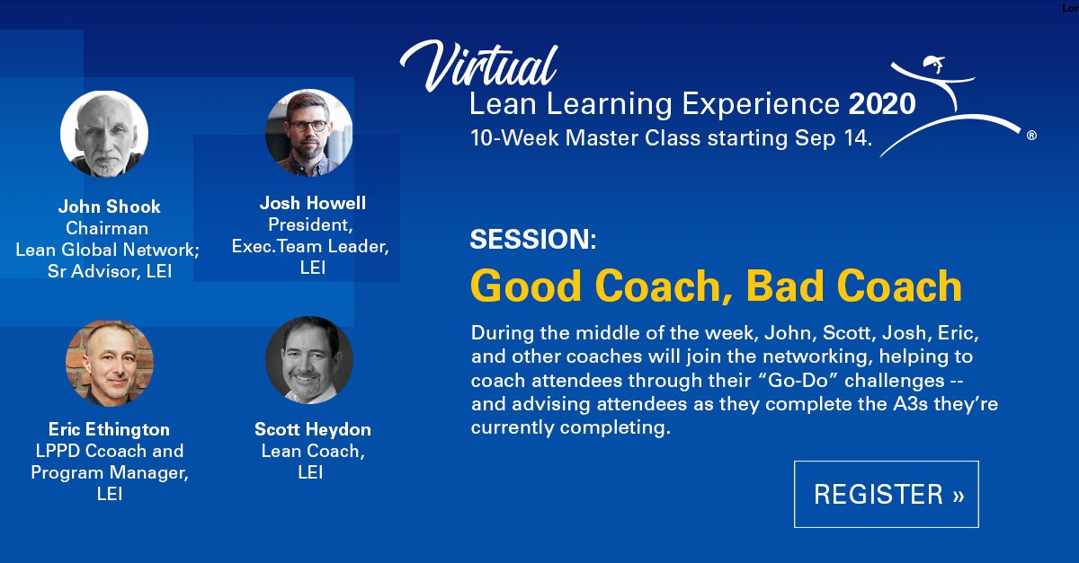 LeanDotOrg's tweet photo. Learn how to prepare and coach someone in the #A3 management process from the person who wrote the book, John Shook, and other LEI coaches at #VLX202 starting Sep 14.
#LeanSummit2020 #Leadership #LeanTransformation #OnlineLearning
Learn more: https://t.co/iG6rcZqyox https://t.co/vB3L6ZfBbp