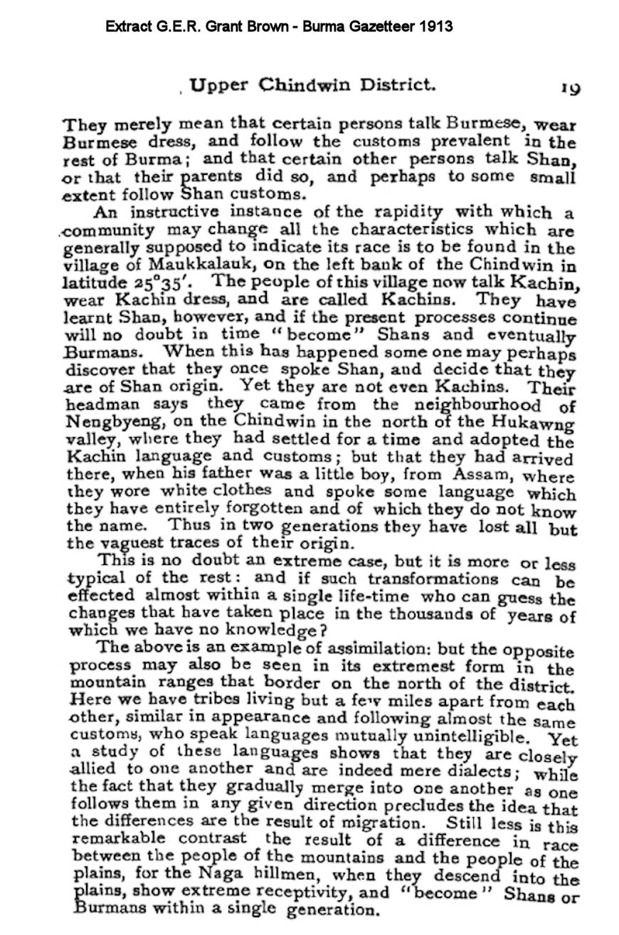 Derek Tonkin on X: @thantmyintu The attached also quoted in the 1911  Census Report. The British accepted that a family could be foreigners  (Assamese), then become Kachin, then Shan, then even Burman